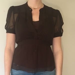 BCBG MaxAzria Chocolate 100% Silk Chiffon Blouse